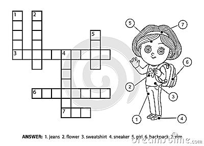 Vector colorless crossword. Schoolgirl character with a backpack Vector Illustration