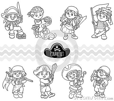 Vector colorless set of characters pirates Vector Illustration