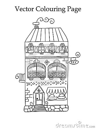 Vector colouring page with a house Vector Illustration