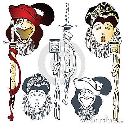 Vector comedy and tragedy theatrical masks Vector Illustration