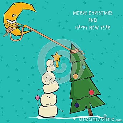 Vector comic cartoon merry christmas illustration Cartoon Illustration