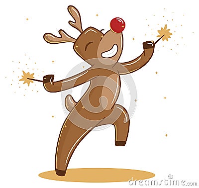 happy holiday deer dancing with sparklers Vector Illustration