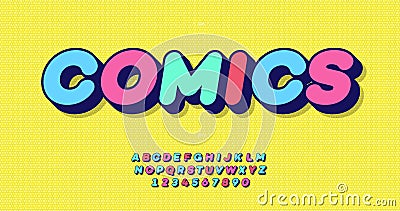 Vector comics 3d bold font colorful style Vector Illustration