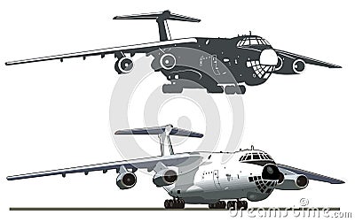 Vector Commercial freighter IL-76 Cartoon Illustration
