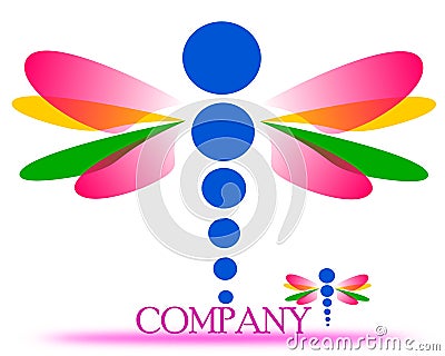 Drawing of a dragonfly company logo. Vector Illustration