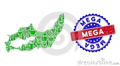 Bicolor Mega Distress Seal with Collage of Great Inagua Island Map Vector Illustration