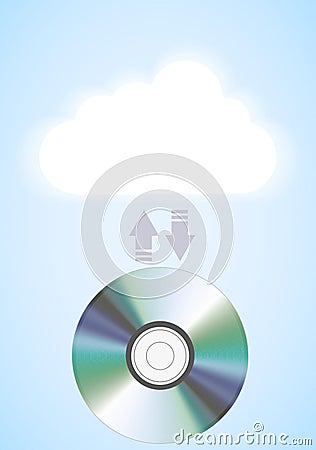 Vector computer cloud with disc on blue. Eps10 Stock Photo