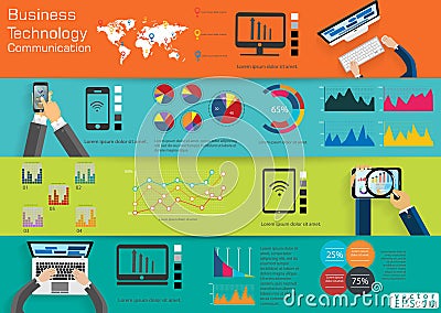 Computer Laptop Technology Business Communication across world modern Idea and Concept Vector illustration Infographic template wi Vector Illustration