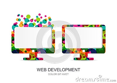 Vector computer monitor icon built from colorful circles. Vector Illustration