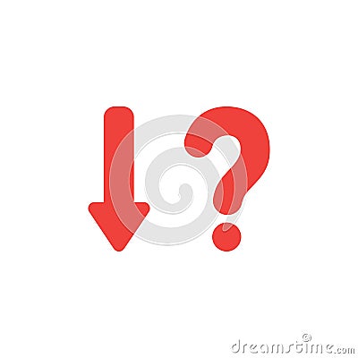 Vector concept of arrow pointing down with question mark on whit Vector Illustration