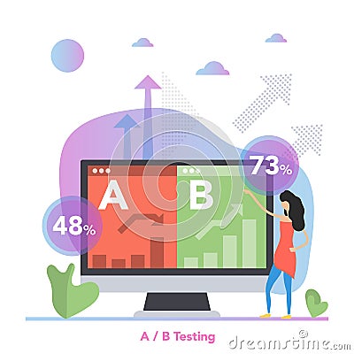 Vector concept A B Split Testing with woman Vector Illustration