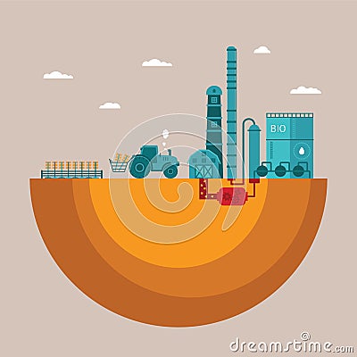 Vector concept of biofuels refinery plant for processing natural resources Vector Illustration