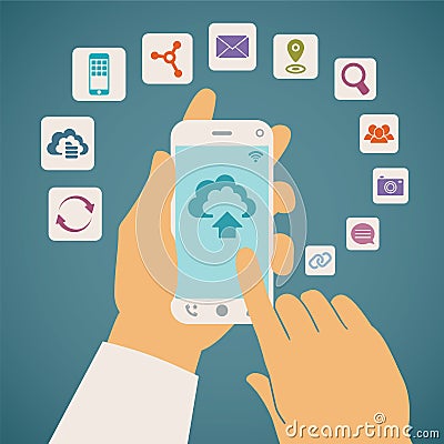 Vector concept of cloud services on mobile phone. Vector Illustration