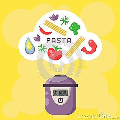 Vector concept of cooking pasta in a slow cooker Vector Illustration