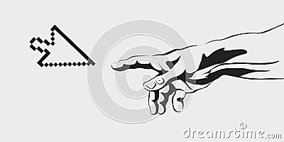 Vector concept of the creation of the Internet, communication, creation of virtual reality, human hand, hand Vector Illustration