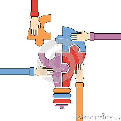 Vector concept of creative teamwork in flat outline style Vector Illustration