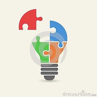 Vector concept of creative teamwork with light bulb puzzle. Vector Illustration