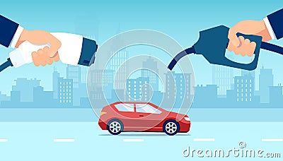 Vector concept electric vs gasoline car choice Vector Illustration