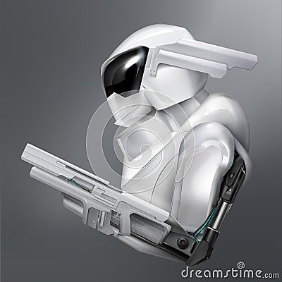 Vector concept of fictional armed robot police officer or soldier isolated on background Vector Illustration