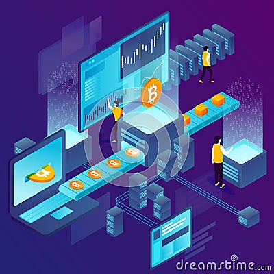 Vector concept illustration cryptocurrency mining Vector Illustration