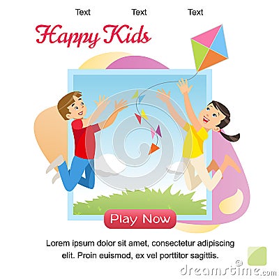 Vector Concept image Playing Happy Kids Vector Illustration