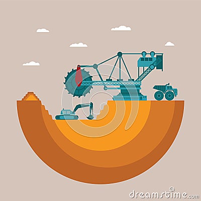 Vector concept of mine at mineral deposit place with waste heap Vector Illustration