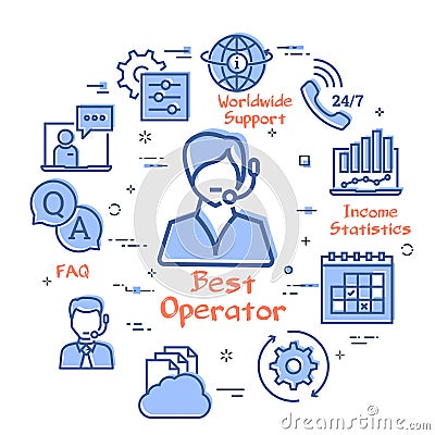 Vector concept of online support - best woman operator icon Vector Illustration