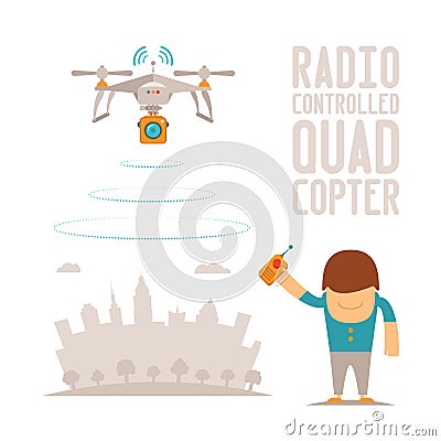 Vector concept of quadcopter air drone with remote control Vector Illustration