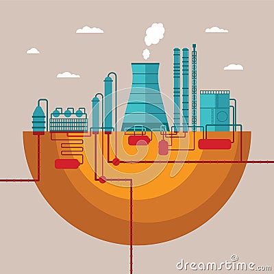 Vector concept of refinery plant for processing natural resources Vector Illustration