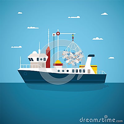 Vector concept of river ocean and sea fishing boat Vector Illustration