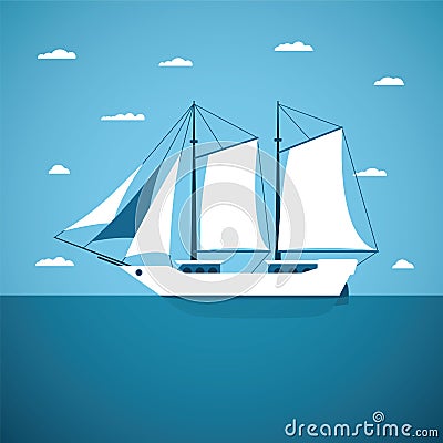 Vector concept of river ocean and sea sailing boat Vector Illustration