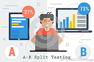 Vector A-B Split Testing - tablet and computer Vector Illustration