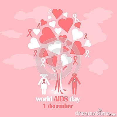 Vector concept on World AIDS Day. AIDS awareness. Vector poster about care and communication with with people with AIDS. Vector Illustration