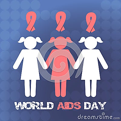 Vector concept on World AIDS Day. The emblem of the people who hold hands, the ribbon. Vector Illustration