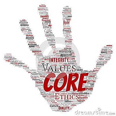 Vector core values integrity ethics hand print Vector Illustration