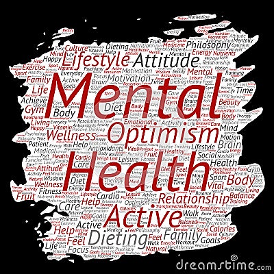 Vector conceptual mental health or positive thinking paint brush paper word cloud isolated background. Collage of optimism, psycho Vector Illustration