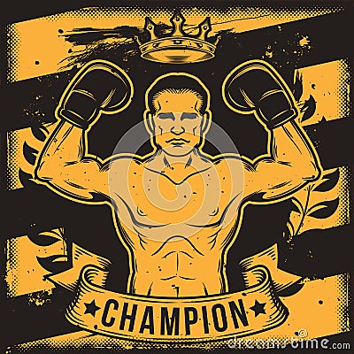 Vector conceptual motivational poster for a boxing club, boxing hall with a boxer s silhouette. Vector Illustration