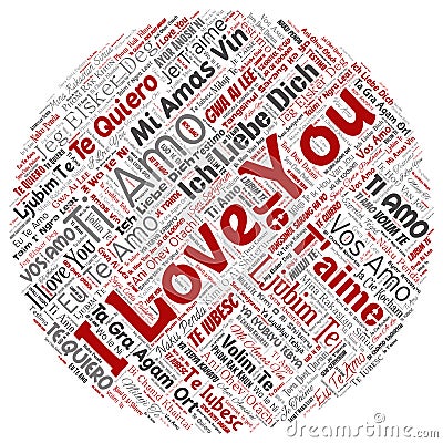 Vector sweet romantic I love you multilingual message word cloud Vector Illustration