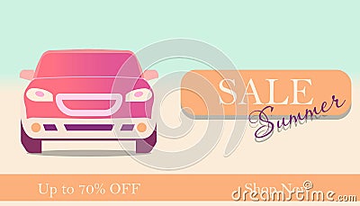 Vector concise banner Summer sale with a car on a light background. Stock Photo