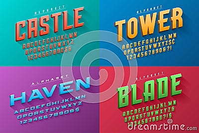 Vector condensed original display set of fonts design, alphabet Vector Illustration