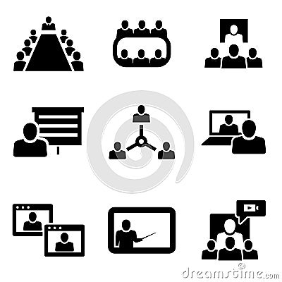 Vector conference icons set. Business communication Stock Photo