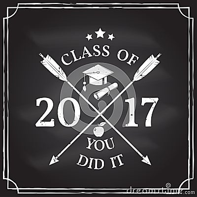 Vector Congratulations graduates Class of 2017 badge. Vector Illustration