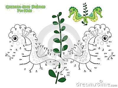 Vector Connect The Dots and Draw Cute Cartoon Seahorse. Educational Game for Kids. Vector Illustration With Cartoon Style Funny Vector Illustration
