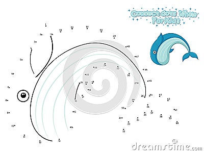 Vector Connect The Dots and Draw Cute Cartoon Whale. Educational Game for Kids. Vector Illustration With Cartoon Style Funny Sea Vector Illustration