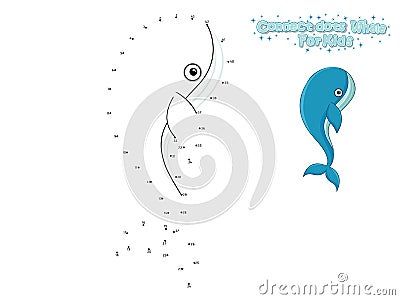 Vector Connect The Dots and Draw Cute Cartoon Whale. Educational Game for Kids. Vector Illustration With Cartoon Style Funny Sea Vector Illustration