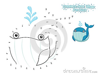 Vector Connect The Dots and Draw Cute Cartoon Whale. Educational Game for Kids. Vector Illustration With Cartoon Style Funny Sea Vector Illustration