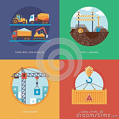 Vector constructing, industry of building and development set for web design and mobile apps. Vector Illustration