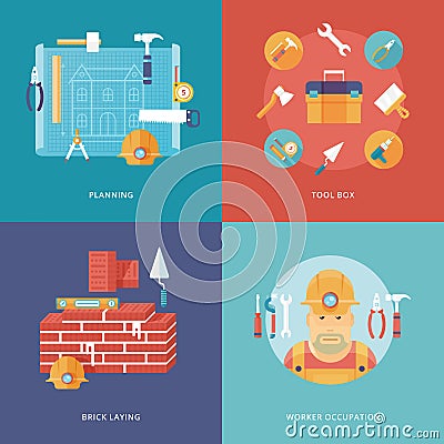 Vector construction and building icons set for web design and mobile apps. Illustration for planning and draft, toolbox Vector Illustration