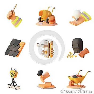 Vector construction, repair and home renovation icons set in 3d style Vector Illustration