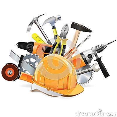 Vector Construction Tools with Helmet Vector Illustration
